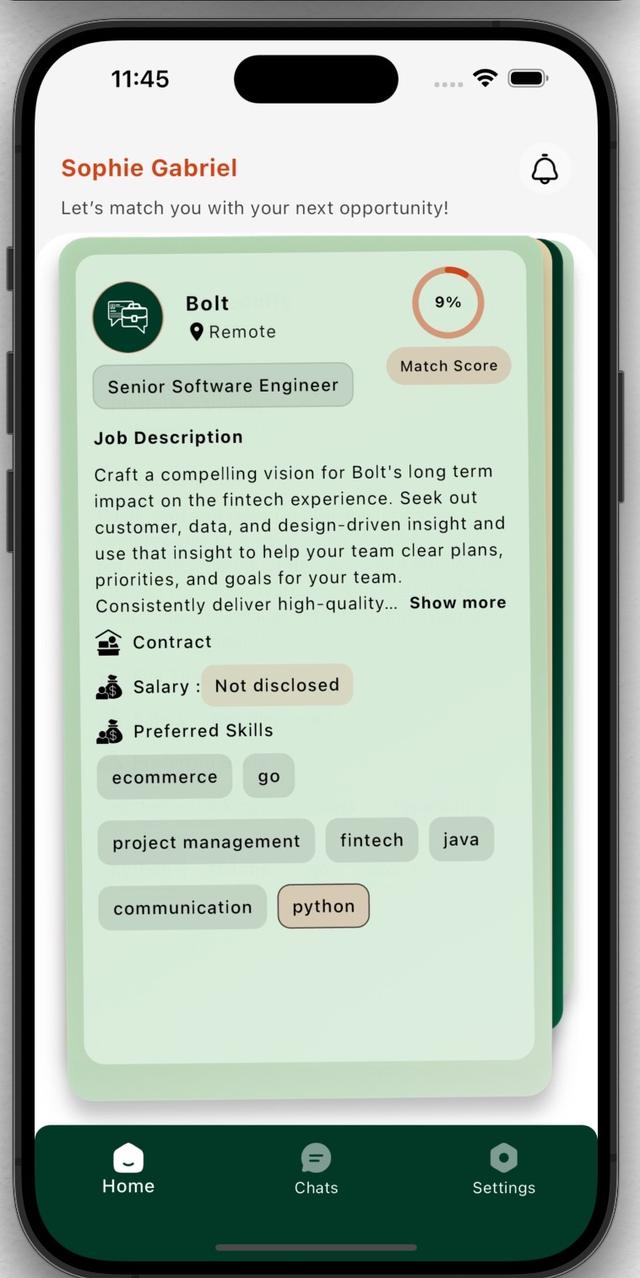 JobMinglr app job matches screen
